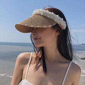 Ühevärviline päikesekaitsekreem, pitsiline õlgkootud hingav pärlmüts