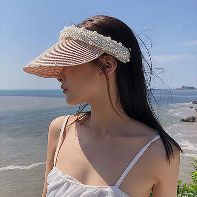 Ühevärviline päikesekaitsekreem, pitsiline õlgkootud hingav pärlmüts