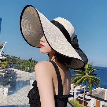 Πτυσσόμενο με φαρδύ χείλος δισκέτα ψάθινο καπέλο για κορίτσια Γυναικεία καπέλο ηλίου παραλίας UV Protect Καπάκι ταξιδιού Γυναικεία καπέλα Καλοκαίρι Νέο