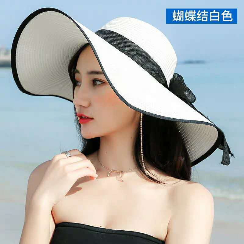 Kokkupandav laia äärega diskett tüdrukutele õlgkübar päikesekübar, ranna naistele UV-kaitsega reisimüts Naiste mütsid Suvine uus