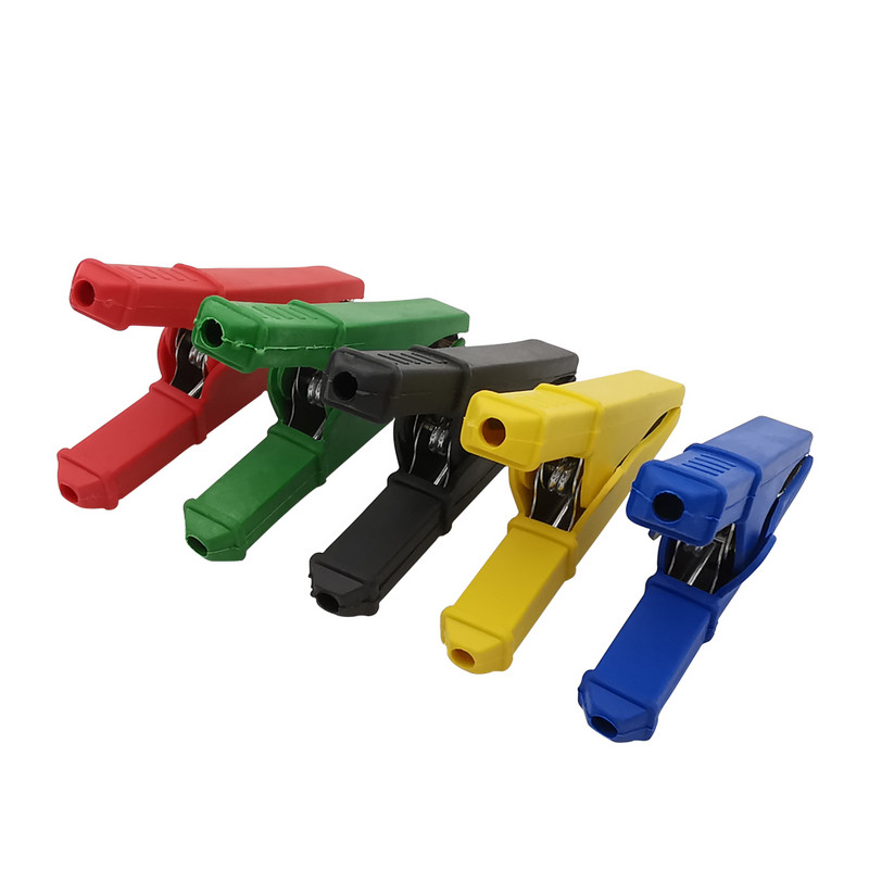 2 vnt. 50A 75 mm izoliuotas aligatoriaus segtukas automobilinio namelio furgono akumuliatoriaus bandymo laido krokodilų segtukai, 5 spalvos