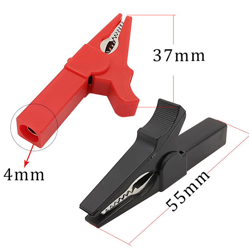 2 tk 55 mm alligaatoriklambritega isoleeritud multimeetri aku kaabli testsondi klamber DIY elektriline krokodilliklamber 4 mm banaanipistiku jaoks