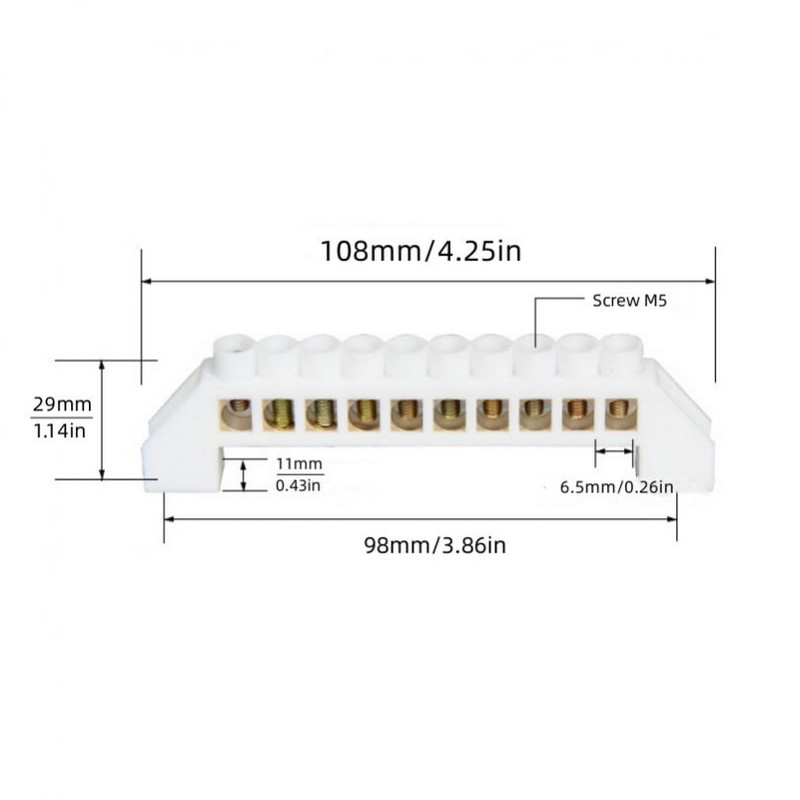 10 asendit valmistatud vasest ja plastist 6,5 mm vasest kruviga klemmiplokk valge silla kujuga tõkkeriba üherealine