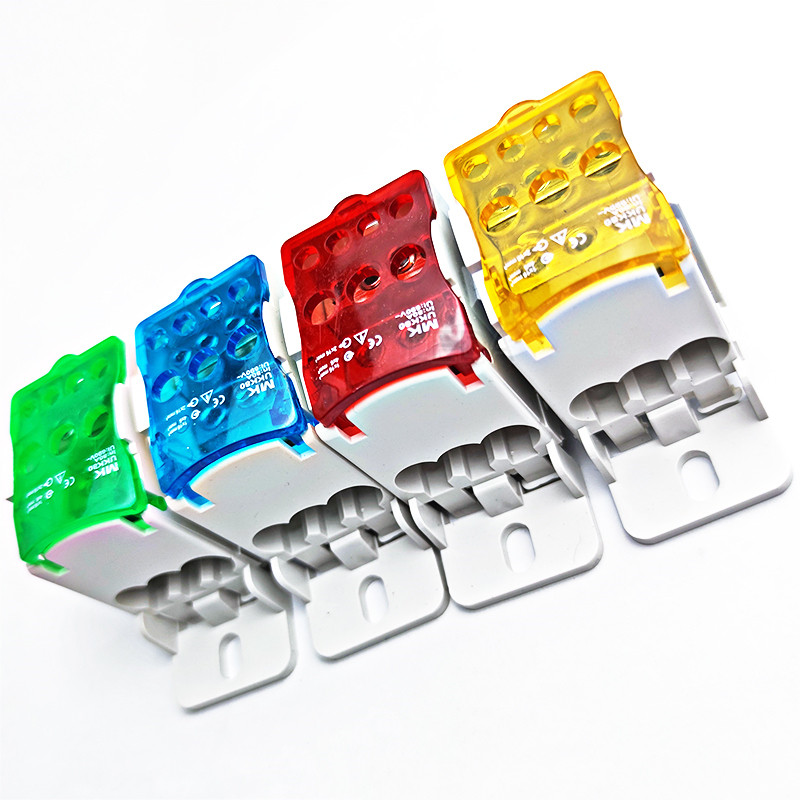 1 tk Din-siiniga UKK80A klemmiplokk 1 paljudes väljundi jaotuskarbis universaalne elektrijuhtme pistik punane kollane sinine roheline