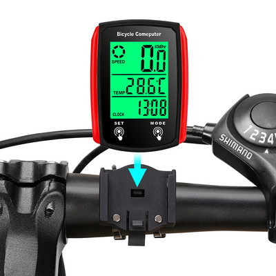 Juhtmega mõõdik Jalgrattaarvuti spidomeeter Veekindel jalgrattakilomeetri loendur temperatuurinäidik Jalgratta läbisõidumõõdiku alus