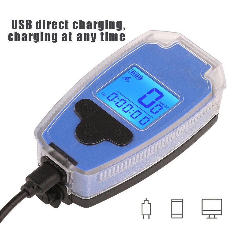 Jalgratta esituled Jalgratta arvuti Kerge USB-taskulamp 120 dB Horn kaasaskantav spidomeetri laetav esituli