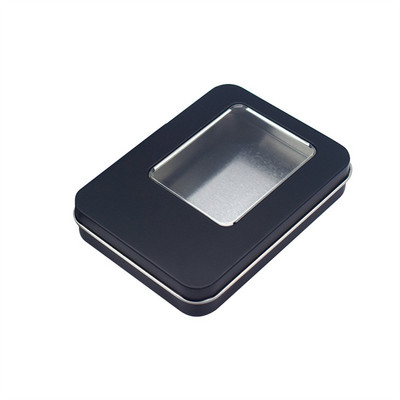 Curling Design fém konzervdoboz fekete bádog lapos fedeles tok átlátszó ablak felső átlátszó PVC adagoló asztali rendszerező