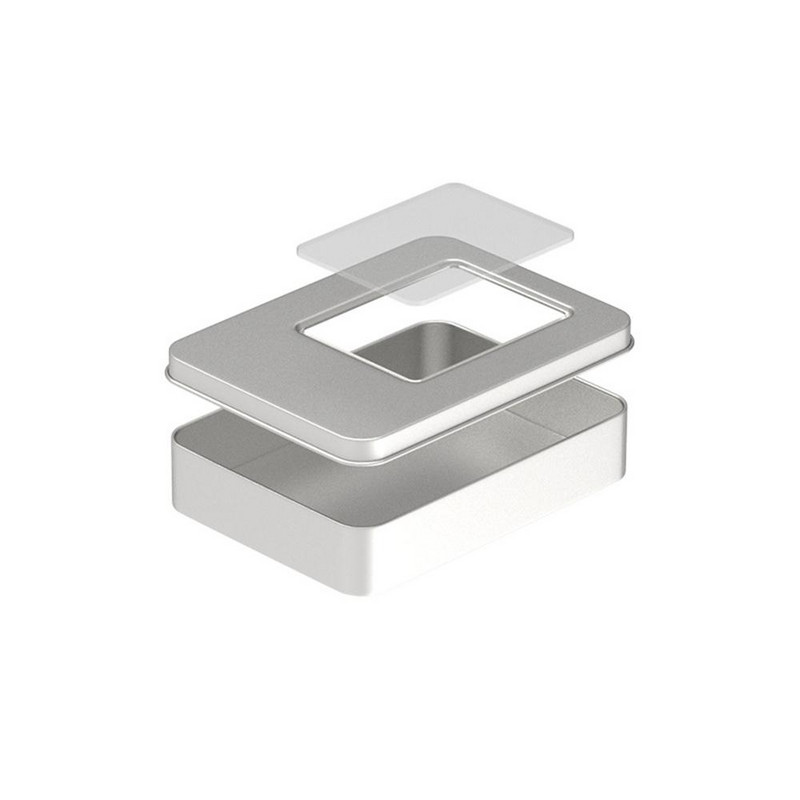 Curling Design fém konzervdoboz fekete bádog lapos fedeles tok átlátszó ablak felső átlátszó PVC adagoló asztali rendszerező