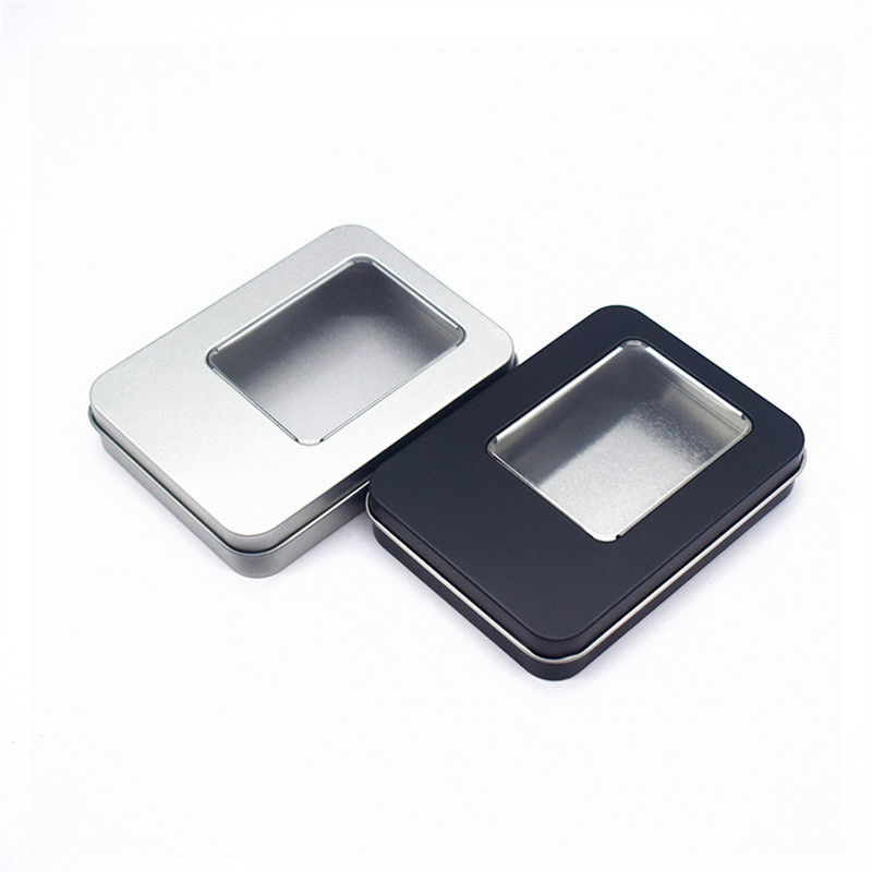 Curling Design fém konzervdoboz fekete bádog lapos fedeles tok átlátszó ablak felső átlátszó PVC adagoló asztali rendszerező