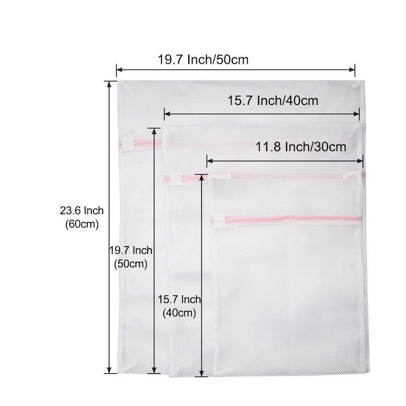 Didelis tinklinis skalbimo krepšys, 4 patvarių šiurkščiavilnių tinklinių skalbinių rinkinys su užtrauktuku drabužiams, subtilių drabužių reklama