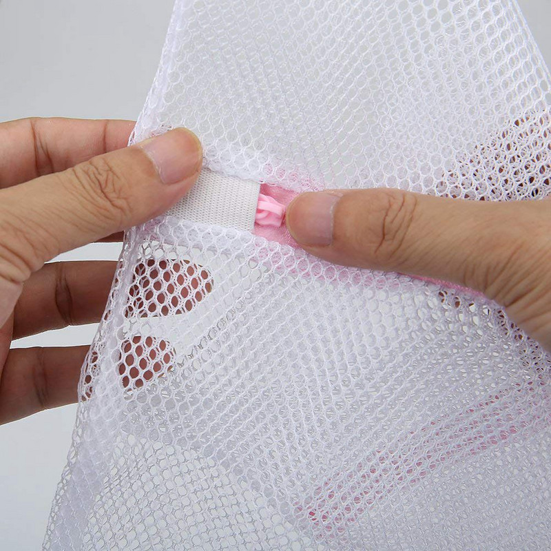 Didelis tinklinis skalbimo krepšys, 4 patvarių šiurkščiavilnių tinklinių skalbinių rinkinys su užtrauktuku drabužiams, subtilių drabužių reklama