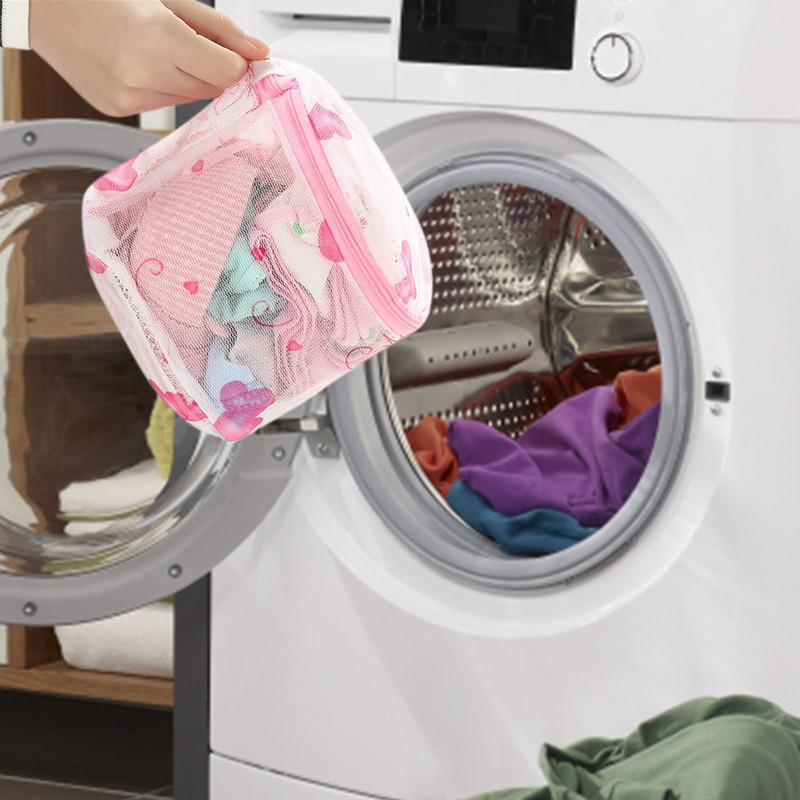 Ανθεκτική τσάντα πλυσίματος με φερμουάρ εκτύπωσης κινουμένων σχεδίων με δικτυωτό στηθόδεσμο τσάντα πλυσίματος εσωρούχων Protect Clothes Reduce Rolling 15*16cm