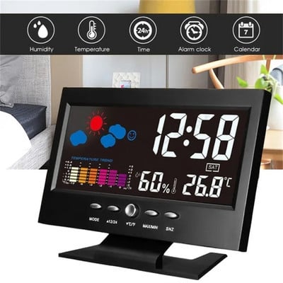 Iluminare din spate LCD Stație meteo de interior Ceas cu alarmă Ora/Data/Săptămâna/Alarma/Temp/Umiditate/Vremea/Afișare Amânare Decor pentru casă