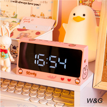 W&G Ins Ψηφιακό ρολόι Επιτραπέζιο Ρολόι Αναβολή Ξυπνητήρι Χαριτωμένο αθόρυβο ρολόι καθρέφτη Φοιτητικό Επιτραπέζιο ρολόι LED Ηλεκτρονικό ρολόι για παιδιά