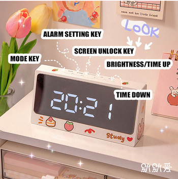 W&G Ins Ψηφιακό ρολόι Επιτραπέζιο Ρολόι Αναβολή Ξυπνητήρι Χαριτωμένο αθόρυβο ρολόι καθρέφτη Φοιτητικό Επιτραπέζιο ρολόι LED Ηλεκτρονικό ρολόι για παιδιά