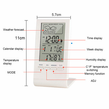 Ψηφιακό θερμόμετρο εσωτερικού χώρου LCD Υγρόμετρο Ξυπνητήρι Ημερολόγιο Μετεωρολογικός Σταθμός Επιτραπέζιο Ρολόι Θερμοκρασία Υγρασόμετρο Βαρόμετρο