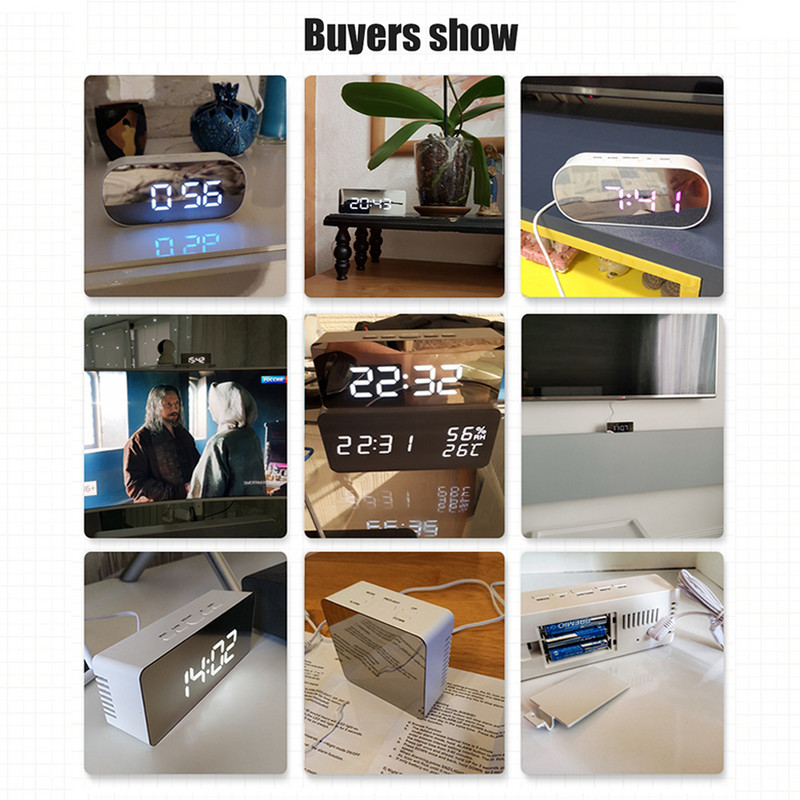 Καθρέφτης LED Ψηφιακό Ξυπνητήρι Φώτα νύχτας Θερμόμετρο Ρολόγια τοίχου Φωτιστικό Τετράγωνο Ορθογώνιο Επιτραπέζιο ρολόι πολλαπλών λειτουργιών USB/AAA