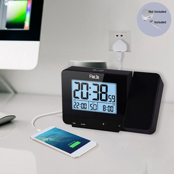 Ψηφιακό Ξυπνητήρι Προβολής Ημερομηνία Αναβολή Λειτουργία LED Προβολέας Επιτραπέζιο Θερμόμετρο Υγρόμετρο Lazy Clock Time Backlight