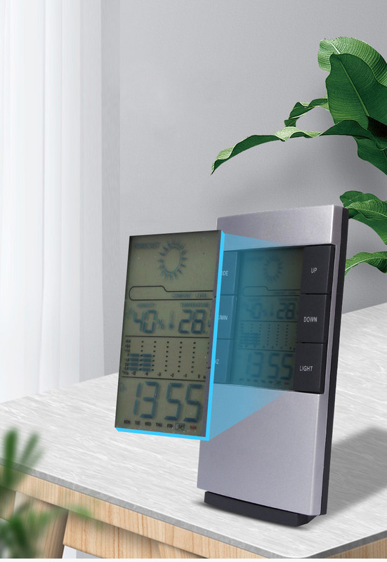 Digitálny stolový budík s kontrolkou odloženia, kalendár, teplota a vlhkosť, elektronické hodinky do spálne, napájané z batérie, stolný počítač