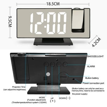 Νέο 3D Ξυπνητήρι προβολής Αναβολή LED Ψηφιακό ρολόι καθρέφτη Εμφάνιση θερμοκρασίας Υγρασία Αυτόματη φωτεινότητα Ρολόι κρεβατοκάμαρας κρεβατοκάμαρας