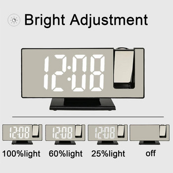 Νέο 3D Ξυπνητήρι προβολής Αναβολή LED Ψηφιακό ρολόι καθρέφτη Εμφάνιση θερμοκρασίας Υγρασία Αυτόματη φωτεινότητα Ρολόι κρεβατοκάμαρας κρεβατοκάμαρας