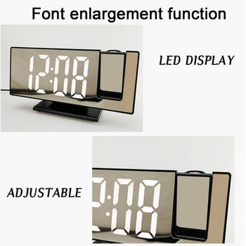 Νέο 3D Ξυπνητήρι προβολής Αναβολή LED Ψηφιακό ρολόι καθρέφτη Εμφάνιση θερμοκρασίας Υγρασία Αυτόματη φωτεινότητα Ρολόι κρεβατοκάμαρας κρεβατοκάμαρας