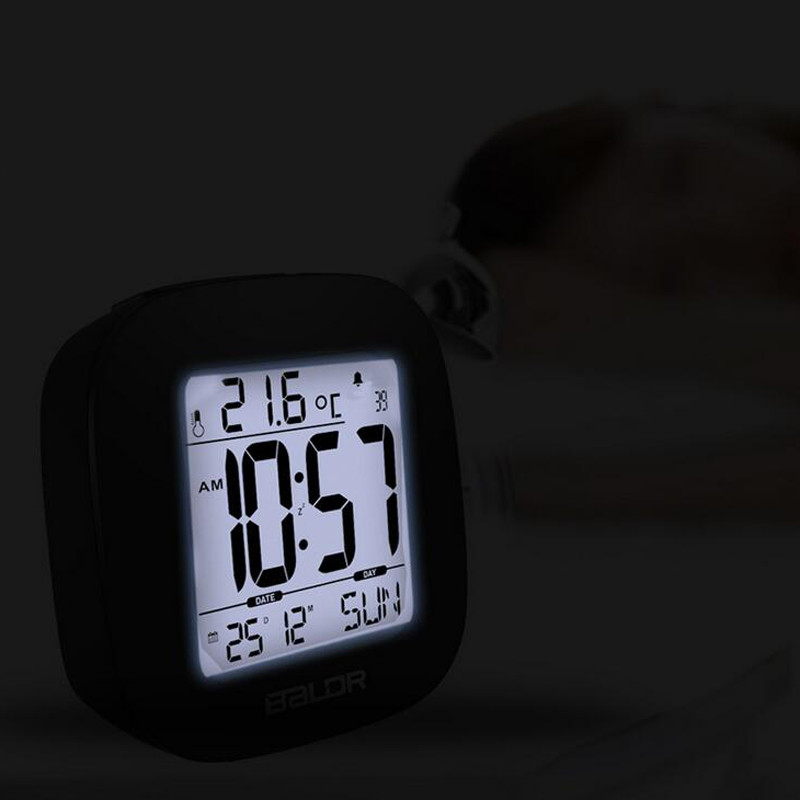 Мини Bedside Snooze Цифров будилник с LCD дисплей Температура Календар Седмица Дата Подсветка Часовници за пътуване с батерии