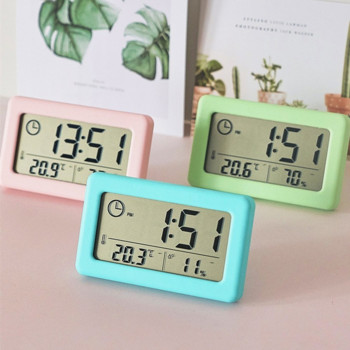 Мини LCD цифров часовник с температура и влажност Настолен електронен часовник за домашен офис Безшумен настолен часовник с дисплей за време