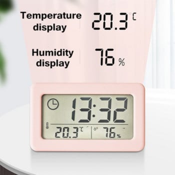 Μίνι ψηφιακό ρολόι LCD με επιτραπέζιο ηλεκτρονικό ρολόι θερμοκρασίας και υγρασίας για αθόρυβο επιτραπέζιο ρολόι προβολής ώρας στο σπίτι
