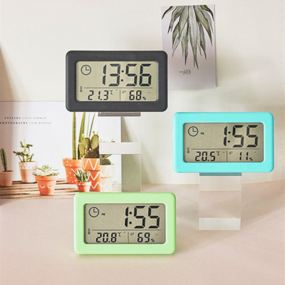 Мини LCD цифров часовник с температура и влажност Настолен електронен часовник за домашен офис Безшумен настолен часовник с дисплей за време