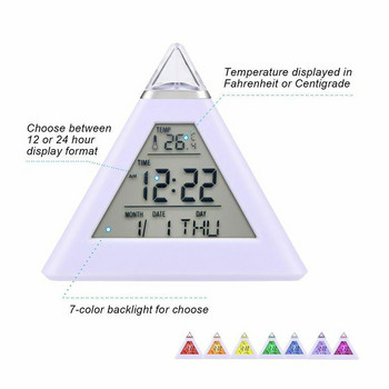 Триъгълен 7 цвята LED температурен седмичен дисплей Цифров будилник Домашен декор Време и календар Светещи цветни будилници