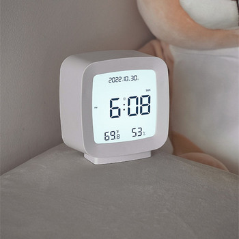 Цифров будилник Подсветка Календар Настолен настолен часовник Измерване на температура и влажност Електронен LCD за домашен офис Батерия
