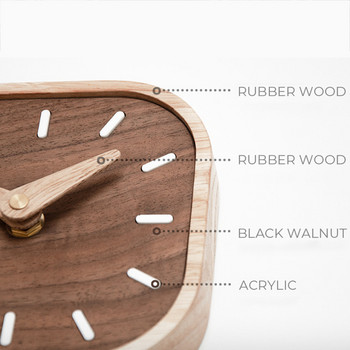 Επιτραπέζιο ρολόι μινιμαλιστικό Nordic Black Walnut Ρολόι τοίχου Διακόσμηση σαλονιού κρεβατοκάμαρας Ήσυχα ρολόγια από μασίφ ξύλο Κρεμαστό ρολόι τοίχου