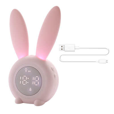 Multifilmi LED-digitaalne äratuskell Elektrooniline LED-ekraan Helikontroll Jänese öölamp Laud Laetav kell Kodusisustus