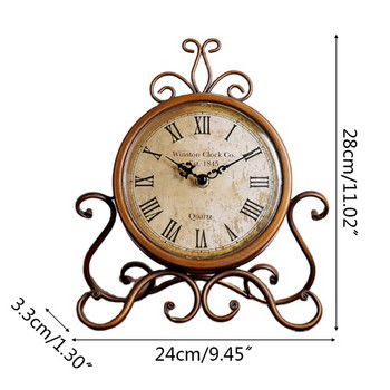 Винтидж ретро железен орнамент Безшумен настолен часовник с батерии Начало Спалня Всекидневна Офис декор