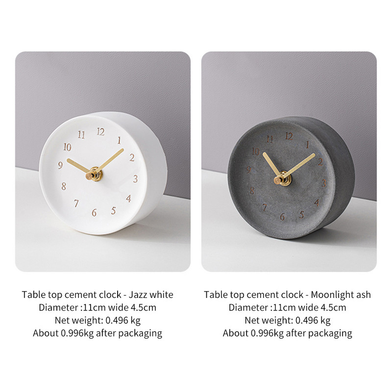 Minimalistinis Cementinis Nordic stalo laikrodis Apvalus Betoninis stalinis laikrodis Nordic Ins Namų apdaila Biuro darbastalio dekoro papuošalai Dovana