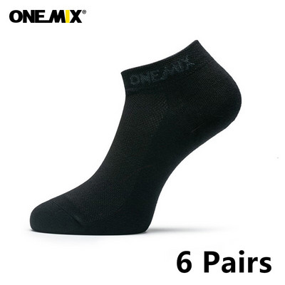 Onemix Brand 6 perechi de șosete de alergare bărbați Pernă de bumbac, respirabil, sport în aer liber, mers, alpinism, drumeții, rochie de echipaj, șosete negre