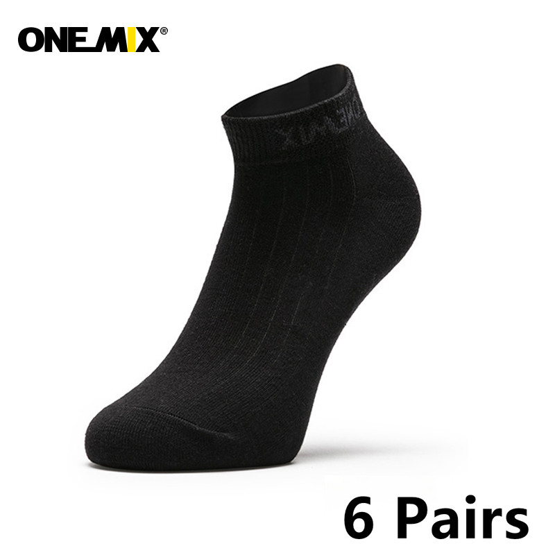 Onemix Brand 6 Pairs Meeste Jooksusokid Puuvillane istmepadi hingav õuessport Kõndimine Ronimine Matkameeskonna kleit Mustad sokid
