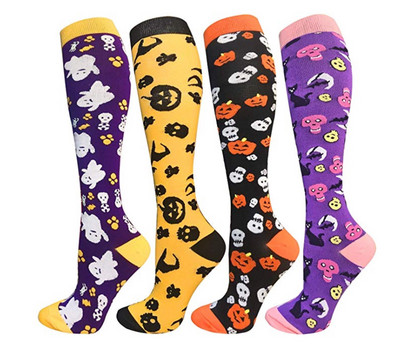 Halloween kompressziós zokni egy pár bagoly sütőtök koponya sport zokni kerékpározás női férfi túra zokni sport