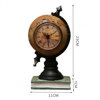 Полезен часовник Орнамент Синя/кафява декорация Часовник с голям капацитет Дисплей за време Бюро в ретро форма на глобус Касичка