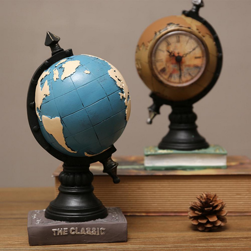 Manopera Fina Albastru/Maro Decorativ Decorativ Vintage Forma Glob Pușculiță Ceas Decorativ pentru Sufragerie