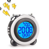 Kreatív, 4 hüvelykes ABS asztali digitális ébresztőóra dupla csengő színváltóval, éjszakai fény, nagy hangú ébresztőóra
