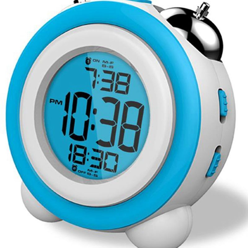 Kreatív, 4 hüvelykes ABS asztali digitális ébresztőóra dupla csengő színváltóval, éjszakai fény, nagy hangú ébresztőóra