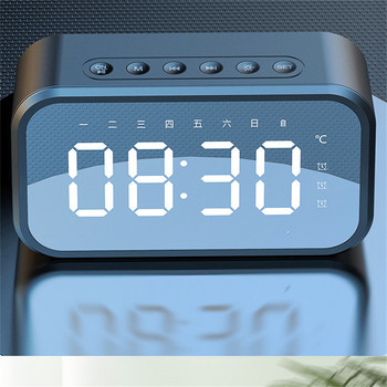 Bluetooth високоговорител с голям LED огледален екран Цифров будилник с FM радио Държач за телефон Температура за спалня Офис