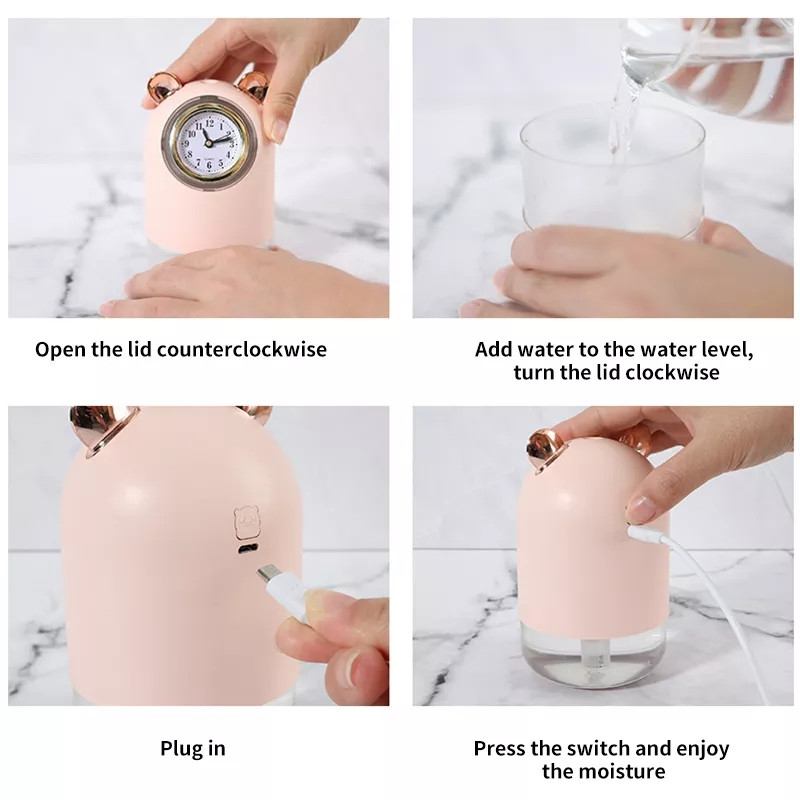 Ρολόι θερμοκρασίας για διακόσμηση σαλονιού 300Ml Usb Ultrasonic Air Humidifier Aroma Essential Oil Diffuser Desk Clock Luminous