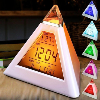 1 бр. Цифров будилник с триъгълна форма 7 цвята LED дисплей за седмицата на температурата Цифров будилник Автомобилен офис Декор за дома и спалнята