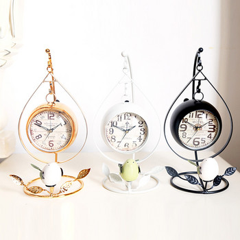 Безшумен часовник Ретро железен художествен будилник Класически настолен часовник Творчески настолен часовник с птици Всекидневна Спалня Часовник Подаръци