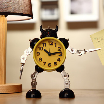 Ρομπότ Ξυπνητήρι Μεταλλικό ρολόι αφύπνισης χωρίς χτυπήματα με φώτα ματιών που αναβοσβήνουν και κλιπ χεριού, Παιδικό επιτραπέζιο ρολόι για διακόσμηση σπιτιού