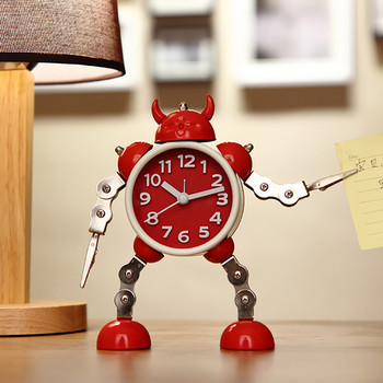 Ρομπότ Ξυπνητήρι Μεταλλικό ρολόι αφύπνισης χωρίς χτυπήματα με φώτα ματιών που αναβοσβήνουν και κλιπ χεριού, Παιδικό επιτραπέζιο ρολόι για διακόσμηση σπιτιού