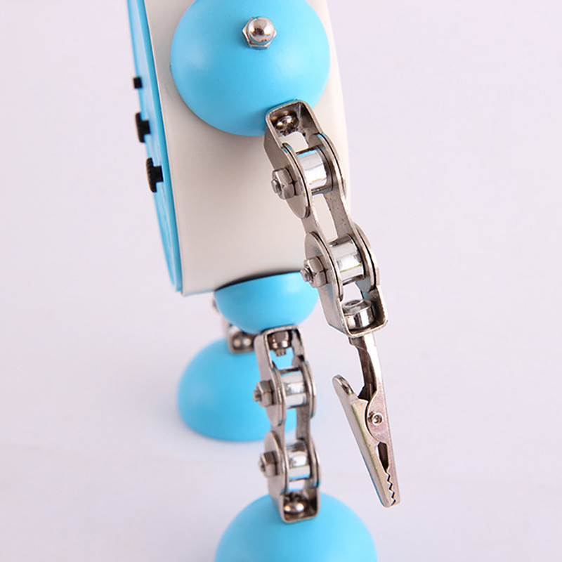 Ceas cu alarmă robot care nu ticează Ceas cu trezire din metal cu lumini intermitente pentru ochi și clemă de mână, ceas de masă pentru copii pentru decorarea casei